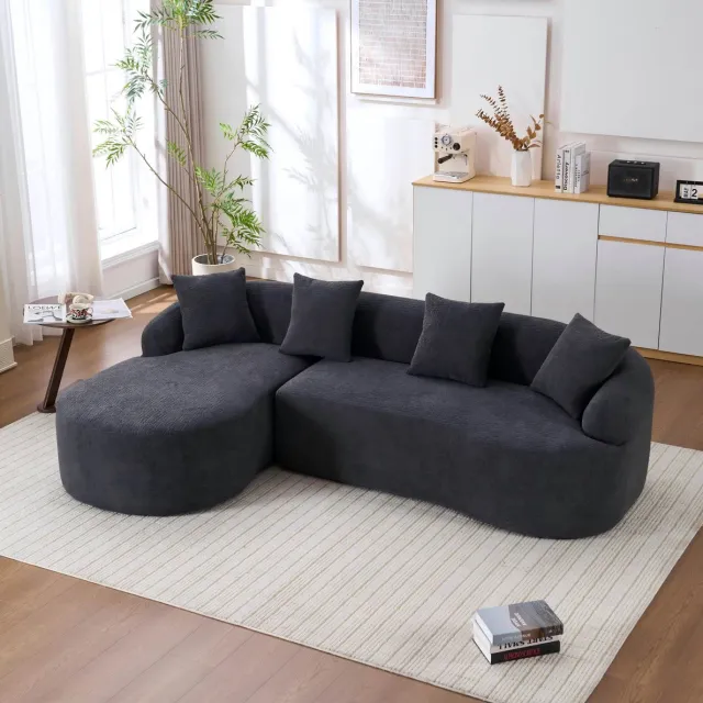 DESMIU Hoekbank 3 Zits L Vorm Met Linker Chaise Longue Comfortabel Voor Woonkamer Appartement En Kantoor Chenille Donkergrijs