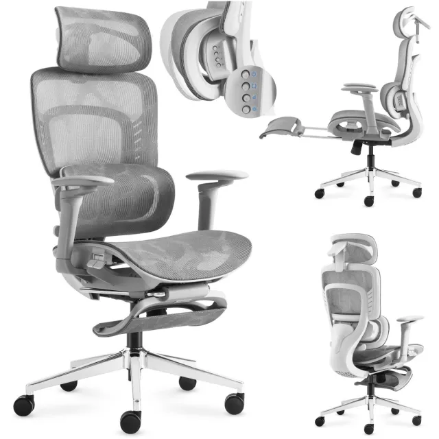 Mark Adler Visioner 8.3 - bureaustoel met lendenmassage - ergonomisch - mesh-stof - grijs