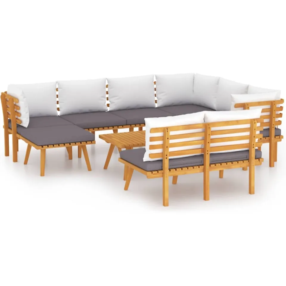 vidaXL 9-delige Loungeset met kussens massief acaciahout bruin, foto 3