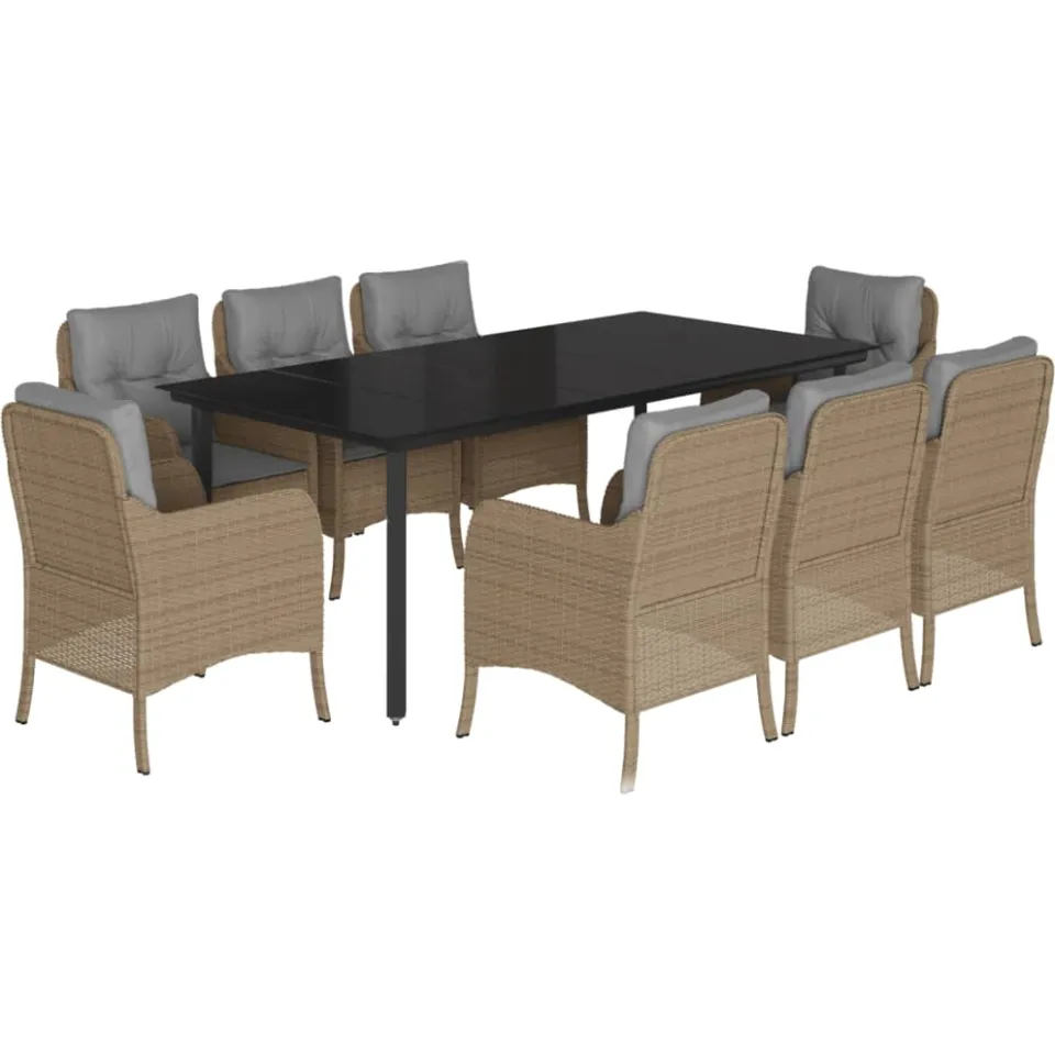 vidaXL 9-delige Tuinset met kussens poly rattan beige