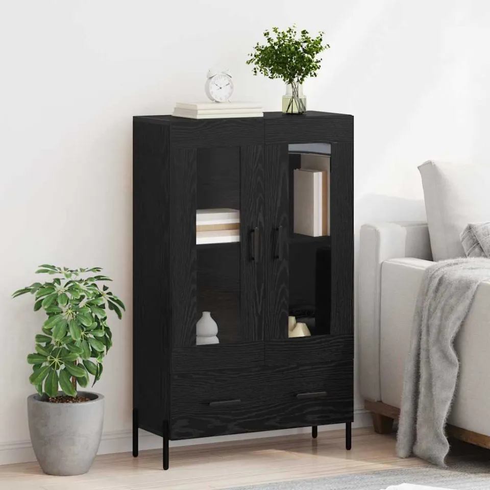 vidaXL Highboard CORONA Zwart Eiken 69,5 x 31 x 115 cm Bewerkt hout, foto 4