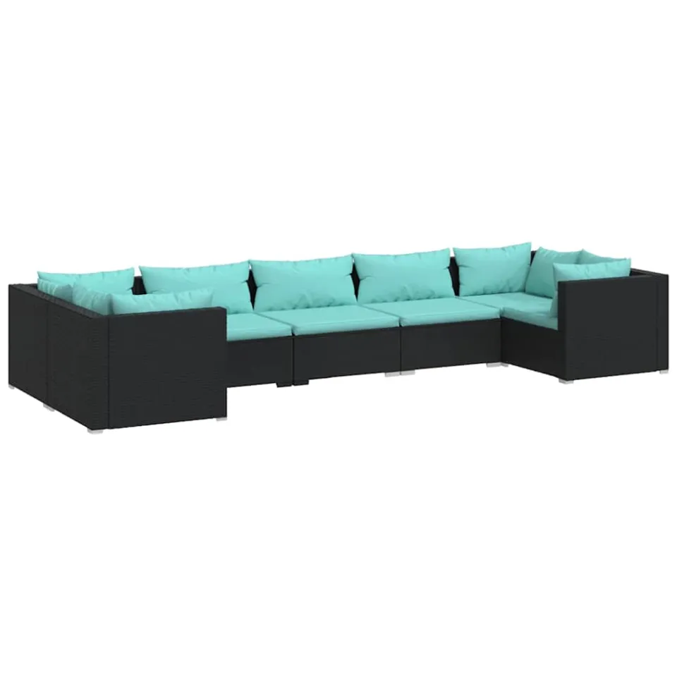 vidaXL 7-delige Loungeset met kussens poly rattan zwart, foto 3