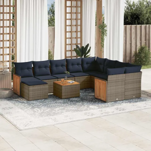 vidaXL 11-delige tuinbankset met kussens, grijs polyrotan, foto 2