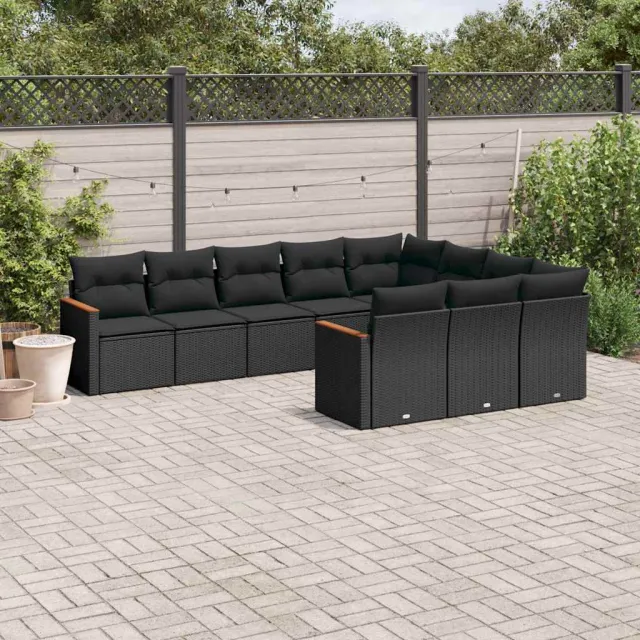 vidaXL 10-delige Loungeset met kussens poly rattan zwart, foto 2