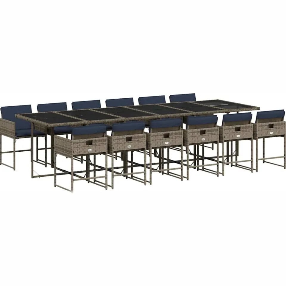 vidaXL 13-delige tuinset met kussens, grijs polyrotan