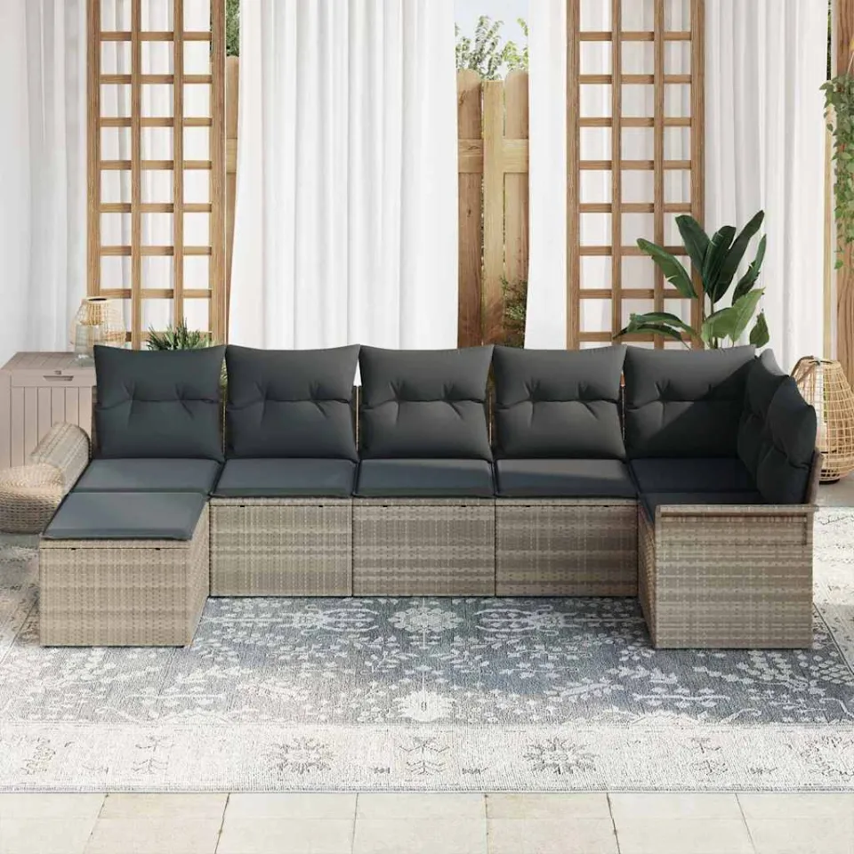 vidaXL Tuin Sofa Set 7 st Lichtgrijs poly rattan, foto 3