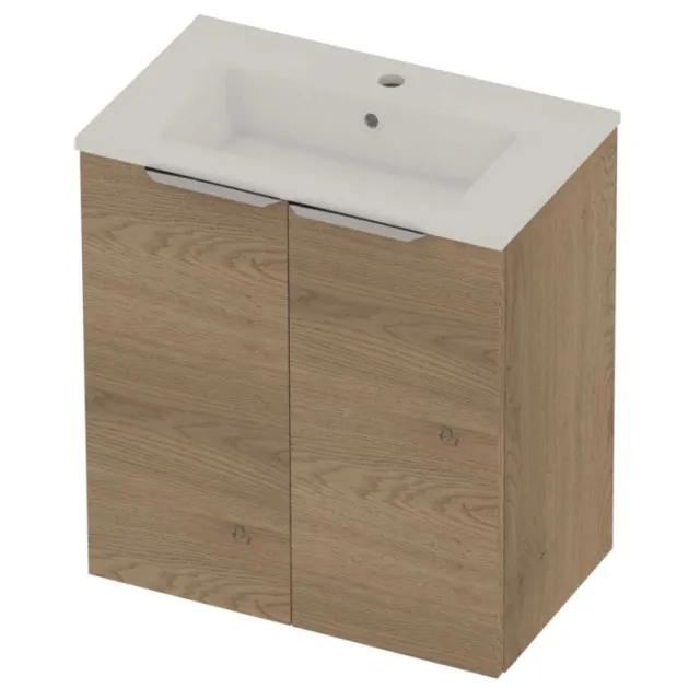 Basic-Line Tiny 36 Badmeubelset Porselein 1 Kraangat Voor Grepen 60x36x67 cm Pure Oak Glans Wit