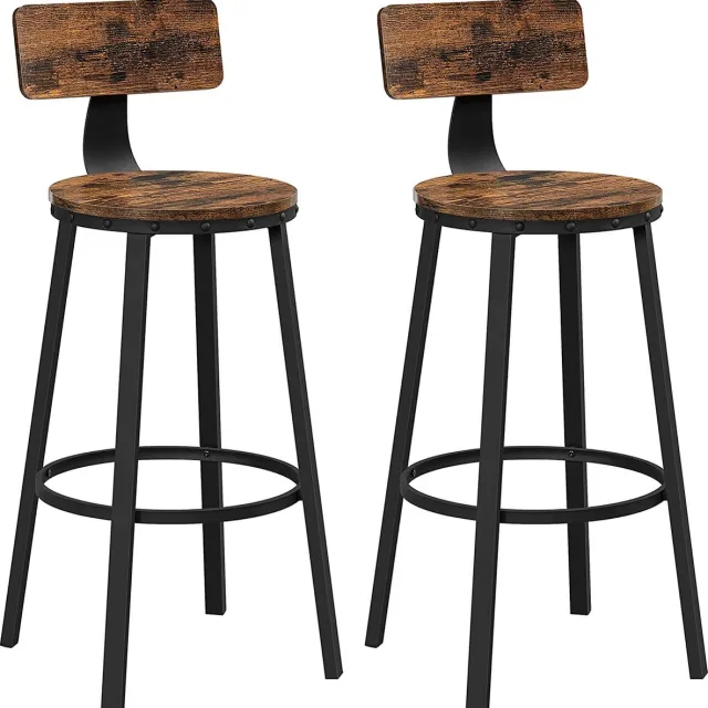 Vasagle barkruk, set van 2, barstoelen, keukenstoelen met stevig metalen frame, zithoogte 73 cm, eenvoudige montage, industrieel design, vintage bruin-zwart Vintage bruin + zwart