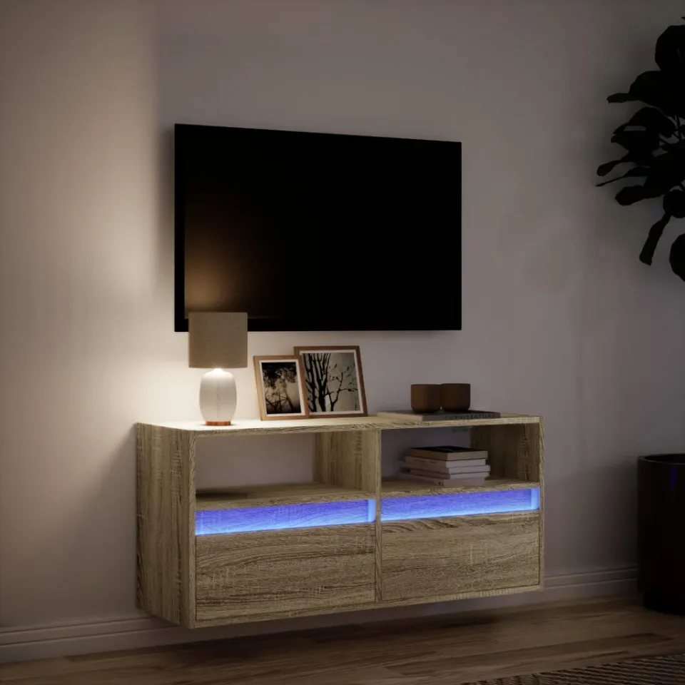 vidaXL Tv-wandmeubel met LED-verlichting 100x31x45 cm sonoma eiken, foto 4