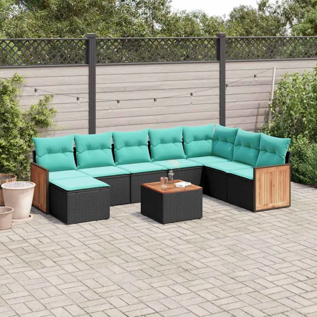 vidaXL 9-delige tuinbankset met kussens van zwart polyrotan, foto 2