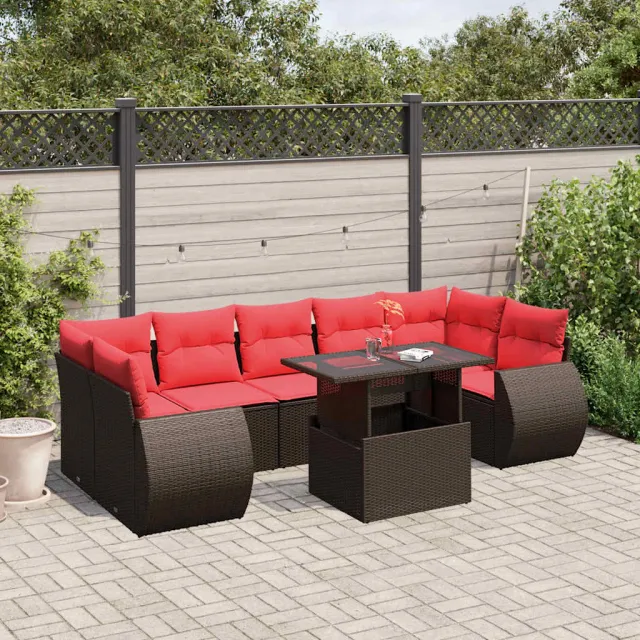 vidaXL 8-delige tuinbankset met kussens, bruin polyrotan, foto 2