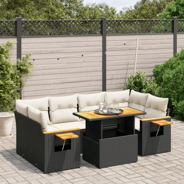 vidaXL 7-delige Loungeset met kussens poly rattan zwart, foto 2