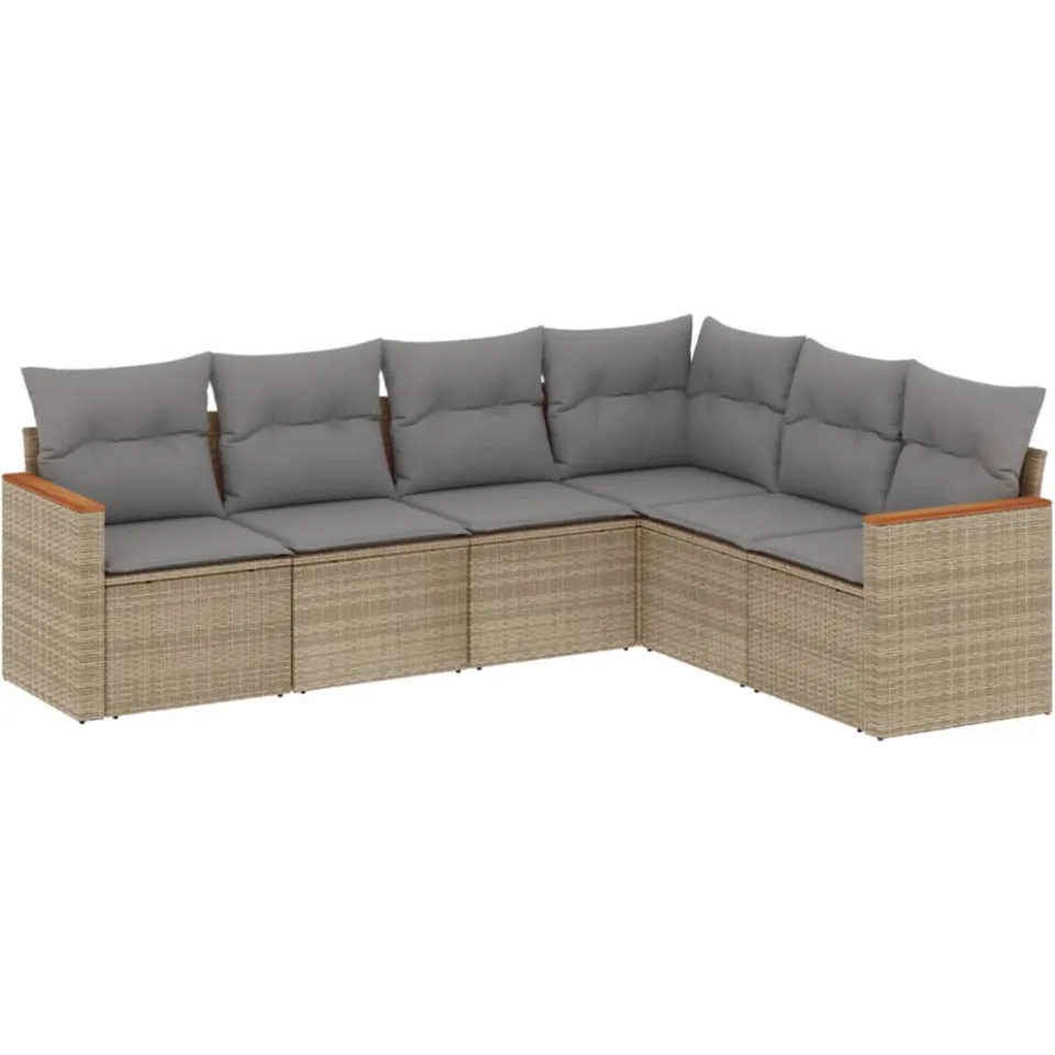 vidaXL 6-delige Loungeset met kussens poly rattan gemengd beige, foto 3