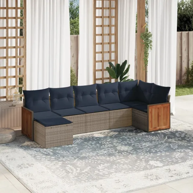 vidaXL 7-delige tuinbankset met kussens, grijs polyrotan, foto 2