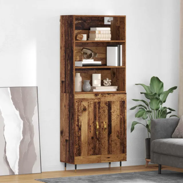 vidaXL Hoge kast Oud Hout 69,5 x 34 x 180 cm Bewerkt hout Bruin