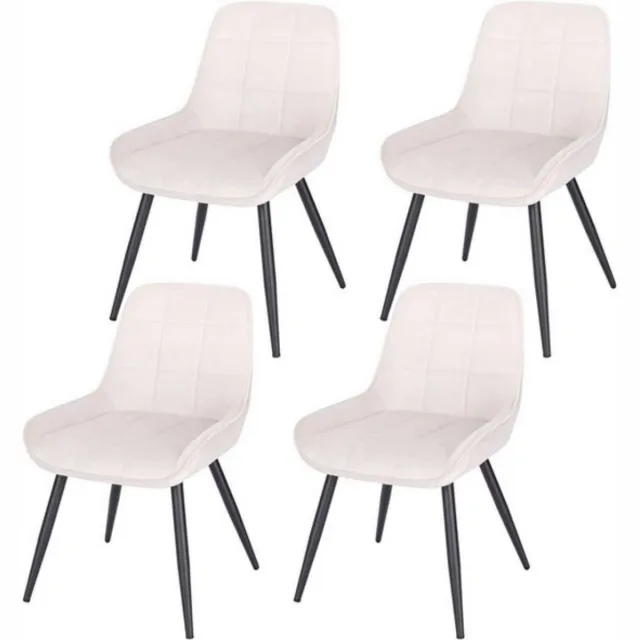 In And Outdoormatch Set van 4 velvet stoelen - zachte bekleding - ergonomisch & comfortabel - modern design - luxe uitstraling - crème - 52x51x81 cm