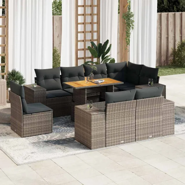 vidaXL 9-delige Loungeset met kussens poly rattan grijs, foto 2