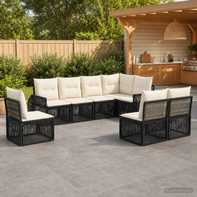 vidaXL Tuinbankenset 8 st 8-zits Zwart en Cream Wit poly rattan, foto 2