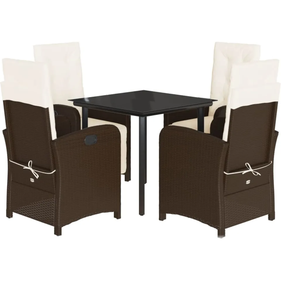 vidaXL 5-delige Tuinset met kussens poly rattan bruin, foto 3