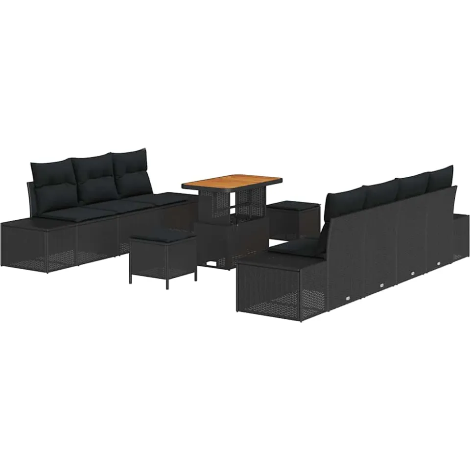 vidaXL Tuinbankenset 10 st Zwart poly rattan