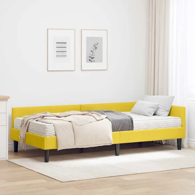 vidaXL Hoekbedframe met Matras 2 st Geel 90 x 200 cm Fluweel