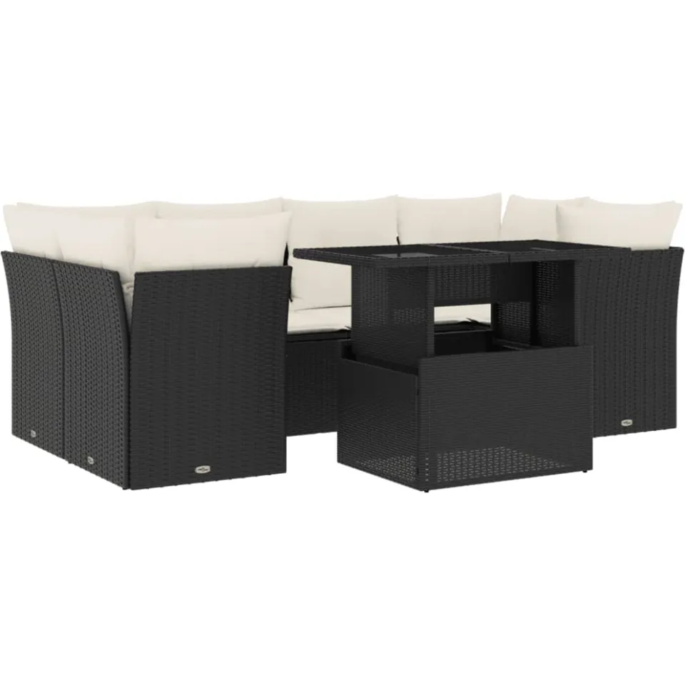 vidaXL 7-delige Loungeset met kussens poly rattan zwart, foto 3