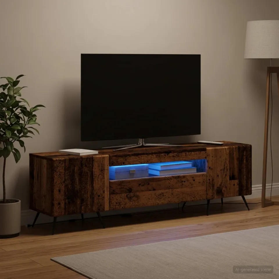 vidaXL LED tv-meubel Oud hout Bewerkt hout bruin, foto 4