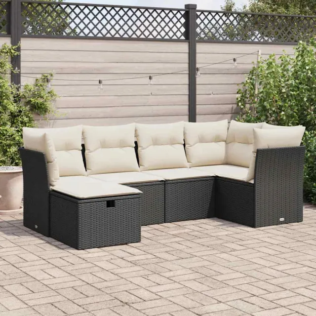 vidaXL 6-delige Loungeset met kussens poly rattan zwart, foto 2