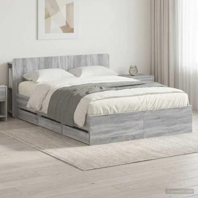 vidaXL Bedframe met opbergruimte en hoofdbord met lade Grijs Sonoma