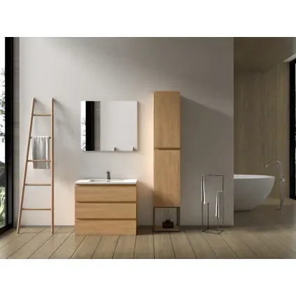 AquaVive - Praxis Eigen Merk Aquazuro Wastafelonderkast Napoli 90cm - Natuur Eik Houtlook - Met 3 Lades