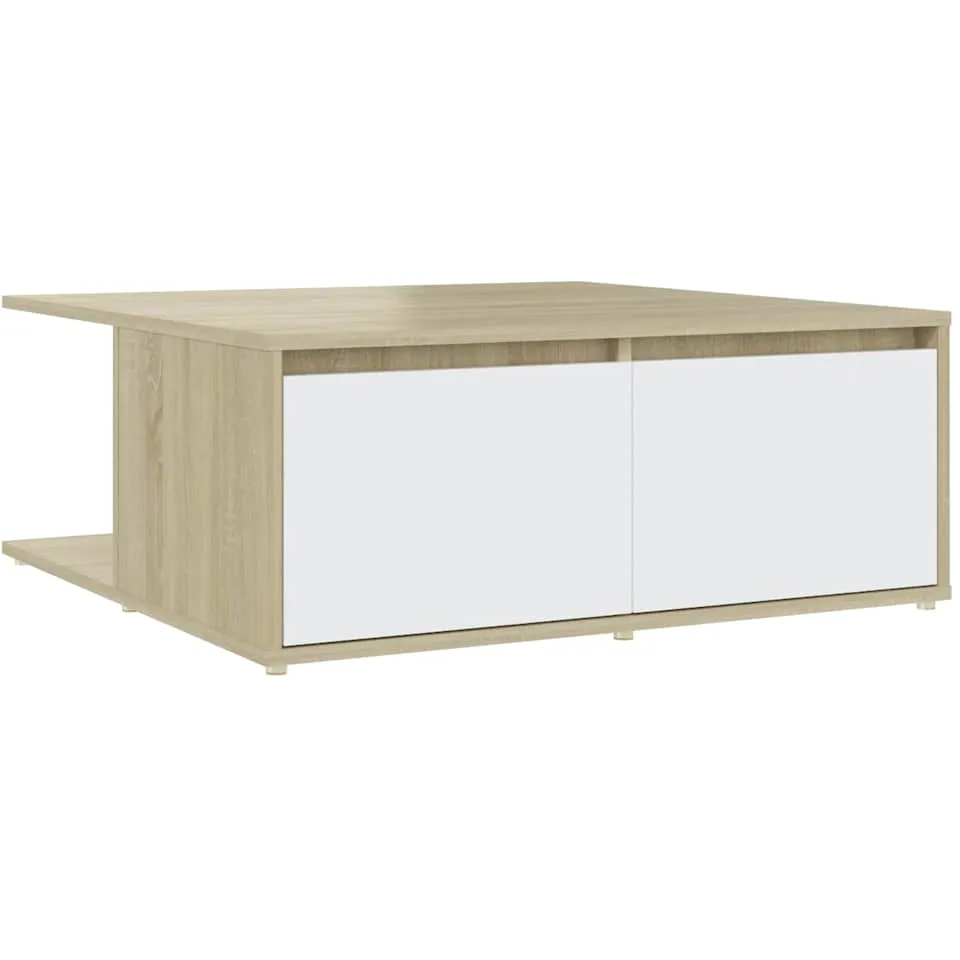 vidaXL Salontafel 80x80x31 cm bewerkt hout wit en sonoma eikenkleurig