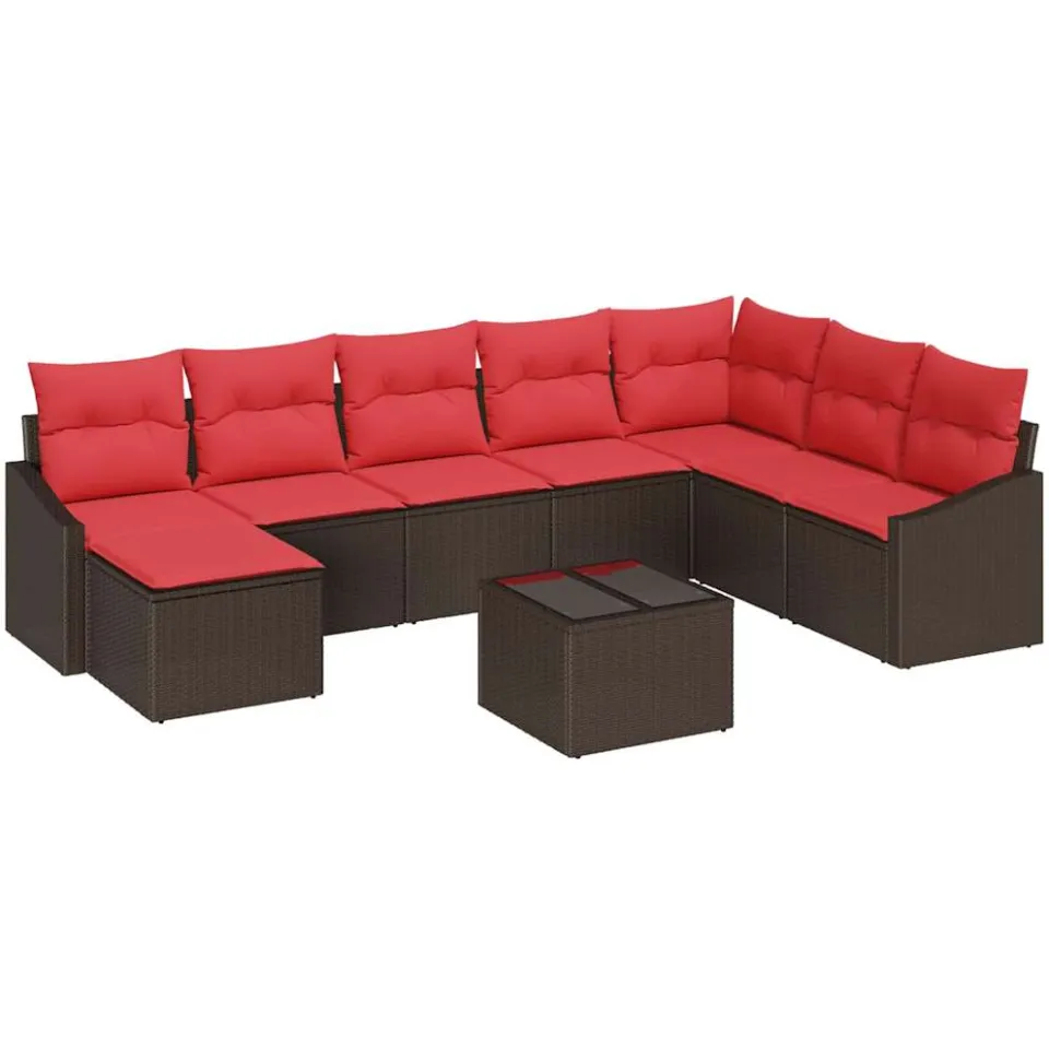 vidaXL Bankstel 9 st Bruin poly rattan