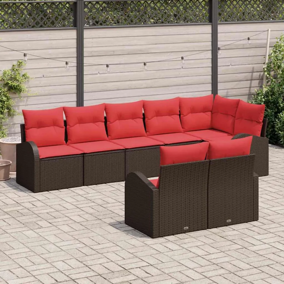 vidaXL Tuinbankenset 8 st Bruin en Rood poly rattan, foto 2