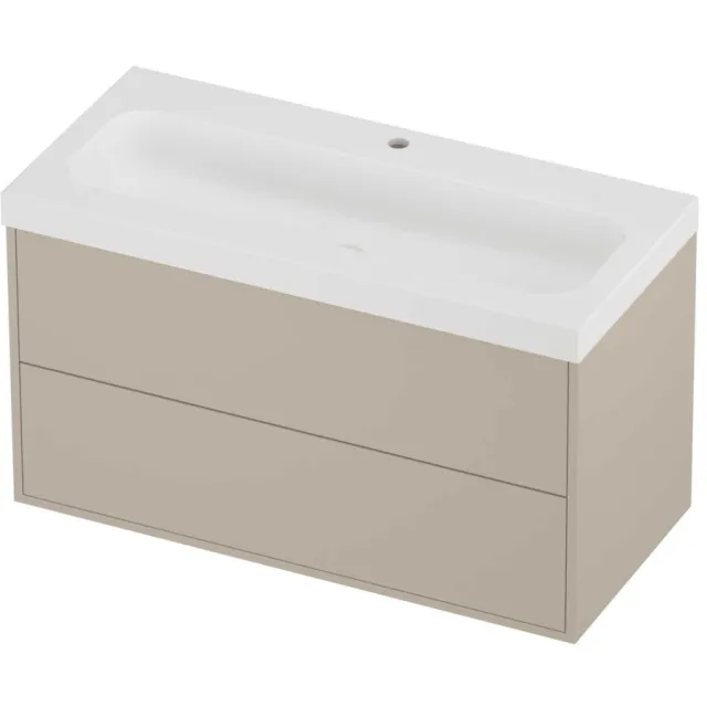Proline Haga Badmeubelset Polystone Mezza 1 Kraangat Voor Grepen 100x46x58 cm Mat White Soft Linen Beige
