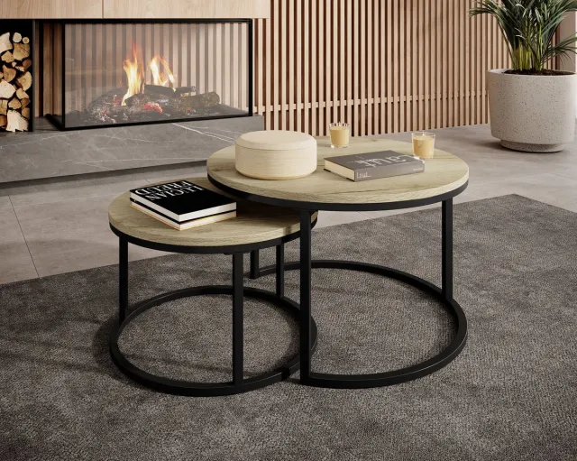MEUBELLA Salontafel Rica - Eiken - Set van 2 Bruin