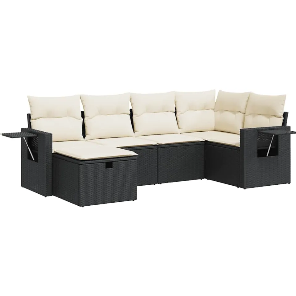 vidaXL 6-delige Loungeset met kussens poly rattan zwart, foto 3