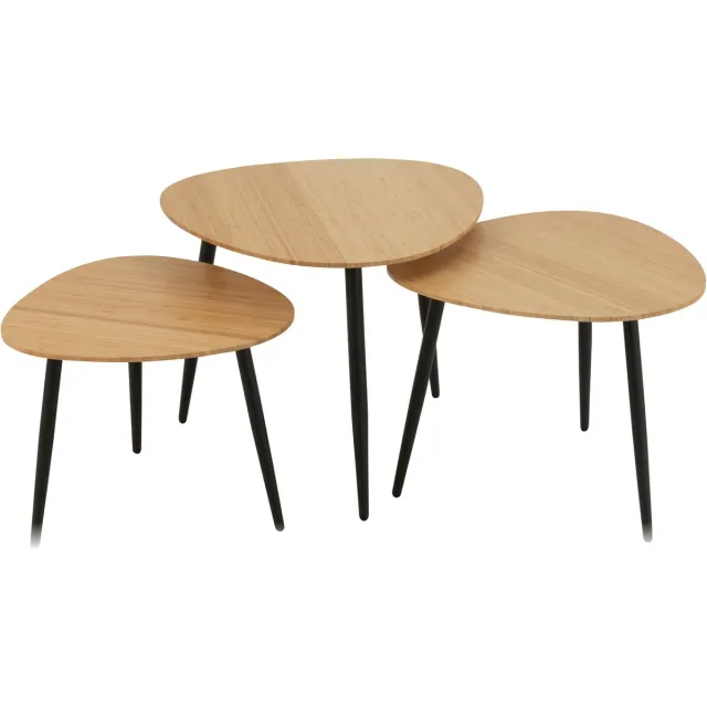 J-Line bijzettafel Palet - bamboe/metaal - naturel/zwart - set van 3