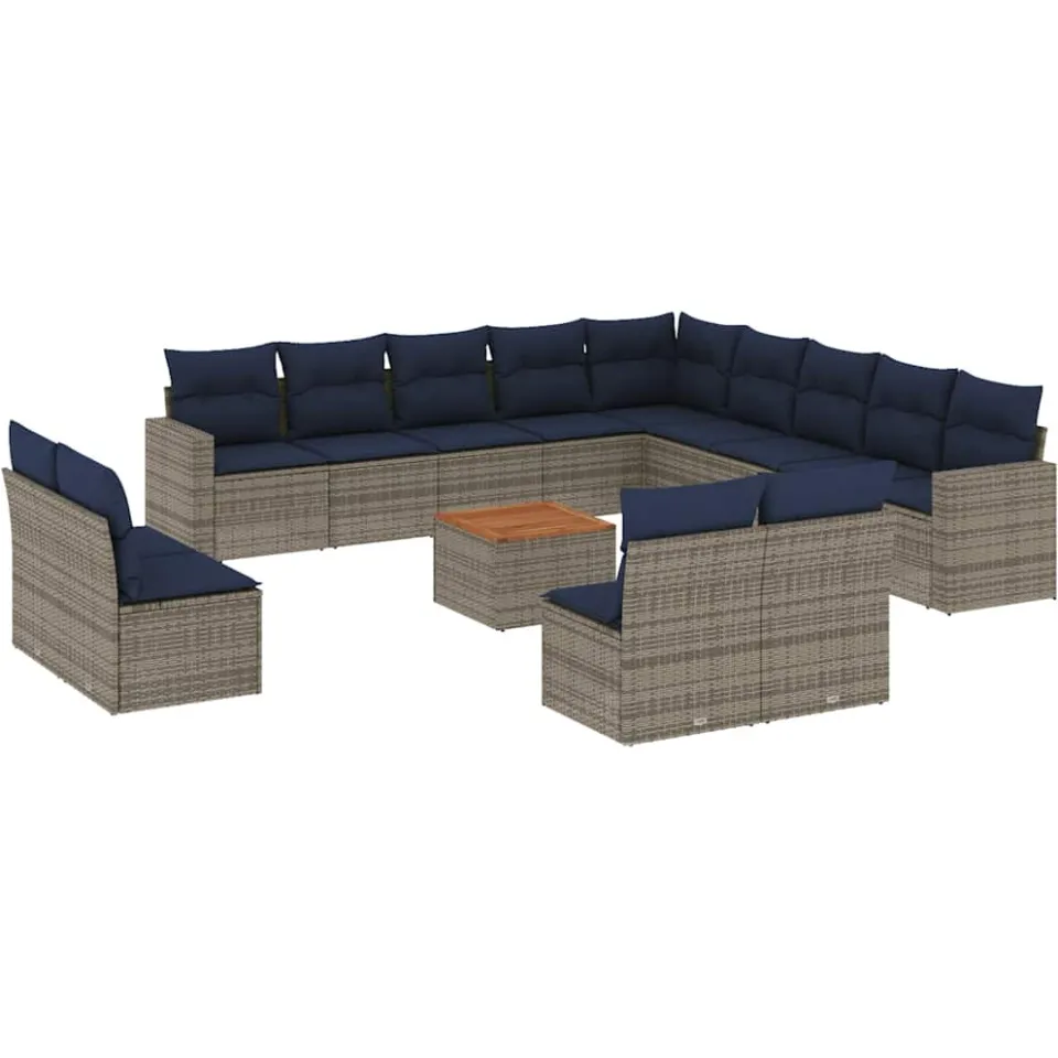 vidaXL 14-delige Loungeset met kussens poly rattan grijs, foto 3