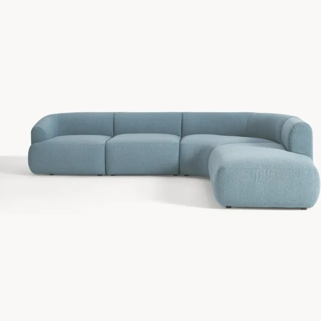 Westwing Collection Modulaire bouclé hoekbank Sofia (4-zits) blauw
