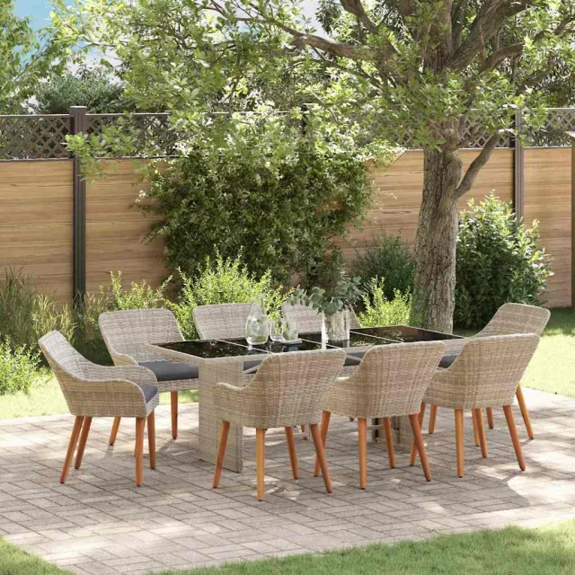 vidaXL Tuin eettafelset 9 st Lichtgrijs poly rattan, foto 2