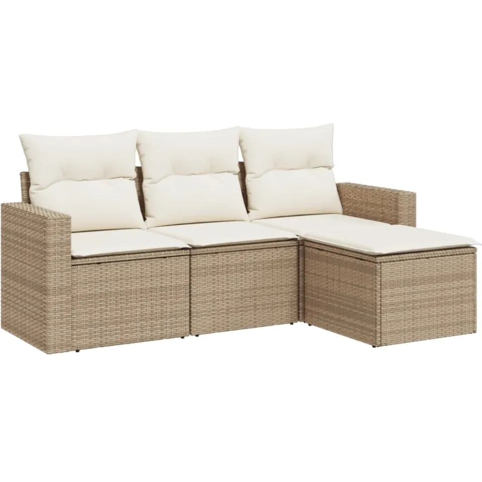 vidaXL 4-delige Loungeset met kussens poly rattan beige, foto 3