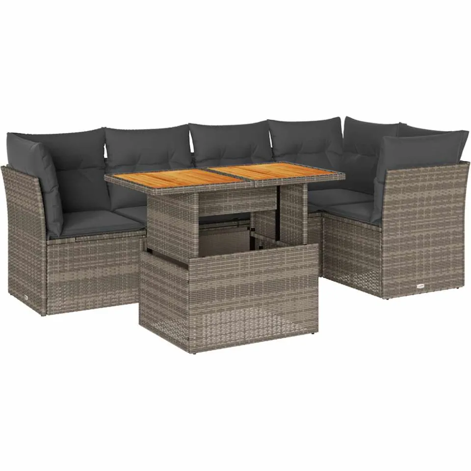 vidaXL 6-delige Loungeset met kussens poly rattan grijs, foto 3