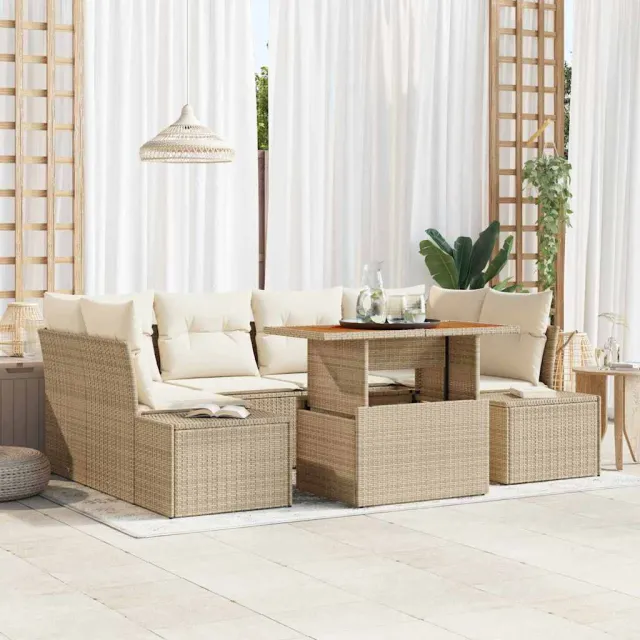 vidaXL Tuin Sofa Set 7 st Beige Poly riet, foto 2