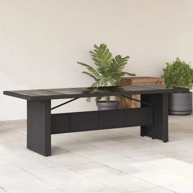 vidaXL Tuintafel met glazen blad 240x90x75 cm poly rattan zwart, foto 2