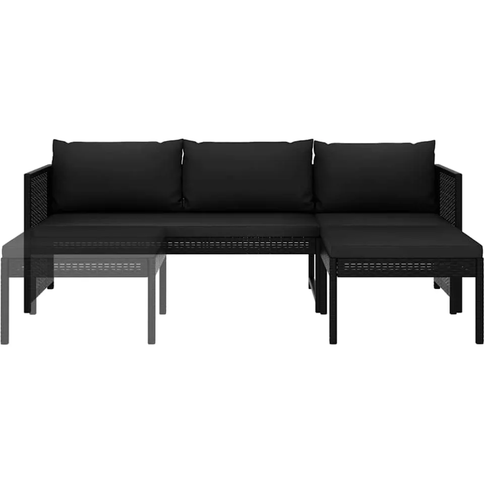 vidaXL 3-delige Loungeset met kussens poly rattan zwart, foto 3