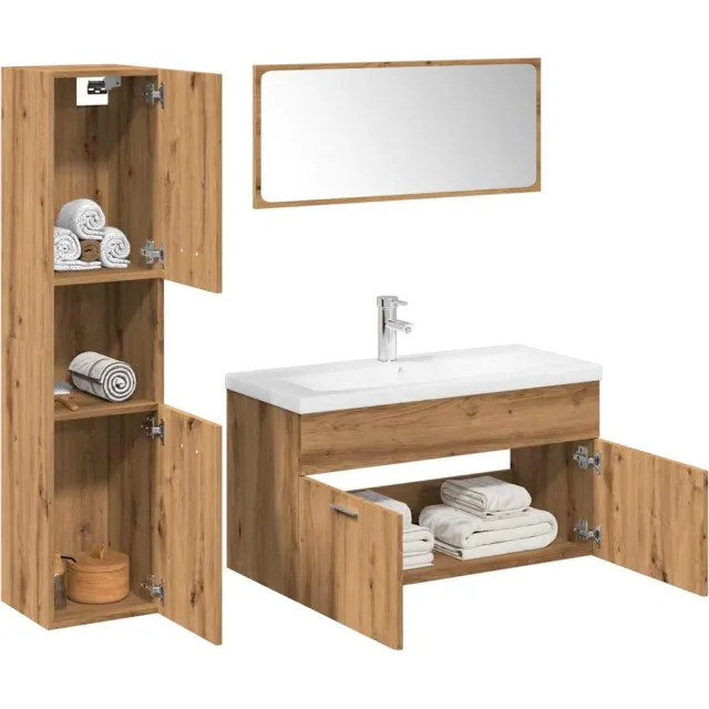 vidaXL 5-delige Badkamermeubelset bewerkt hout artisanaal eikenkleur Bruin