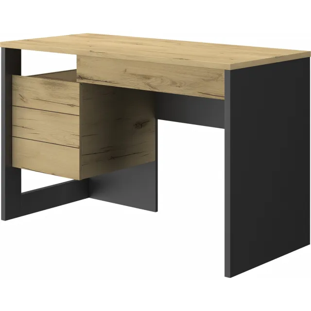 Bureau Rush 119cm, 1 Deur & 1 Lade - Eik Decor/zwart - Gautier - Diagone - Bureau - Bruin; Zwart - Spaanplaat