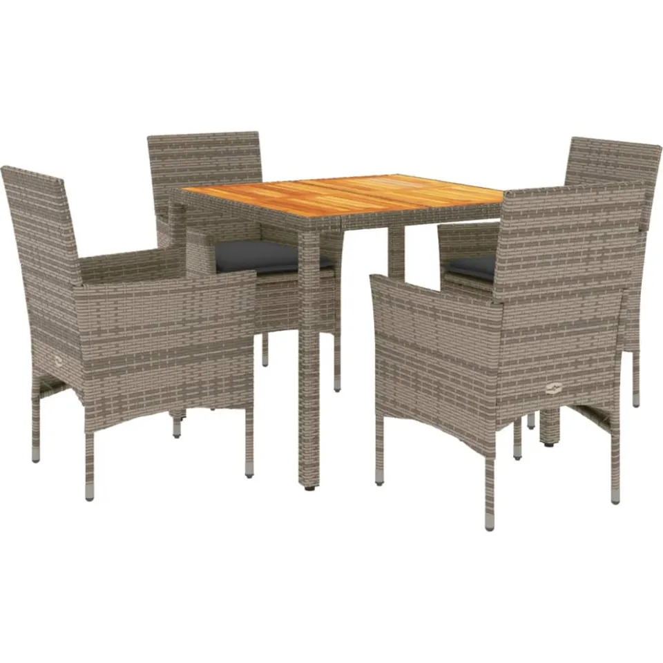 vidaXL 5-delige Loungeset met kussens poly rattan en acaciahout grijs, foto 3