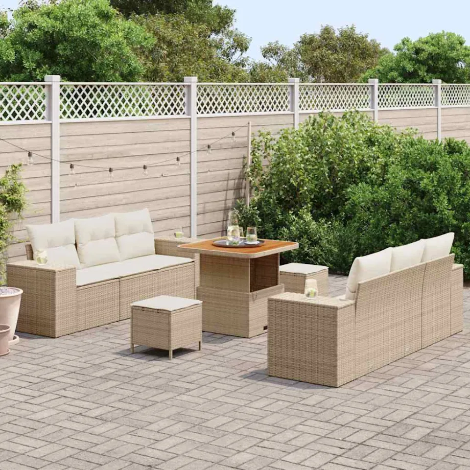 vidaXL Tuin Sofa Set 9 st Beige poly rattan, foto 3