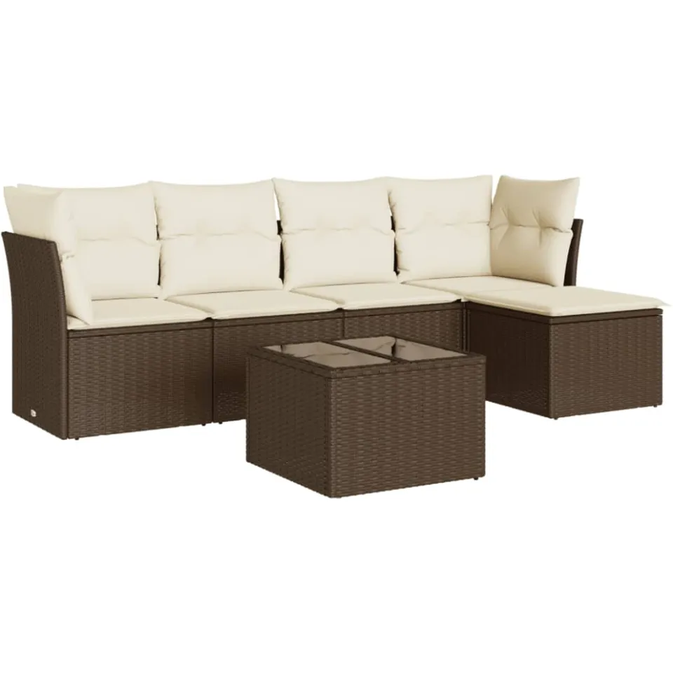 vidaXL 6-delige Loungeset met kussens poly rattan bruin
